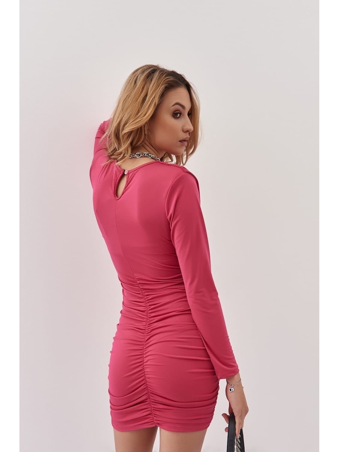 Fitted mini dress with a slit, amaranth 15365 - Online store - Boutique